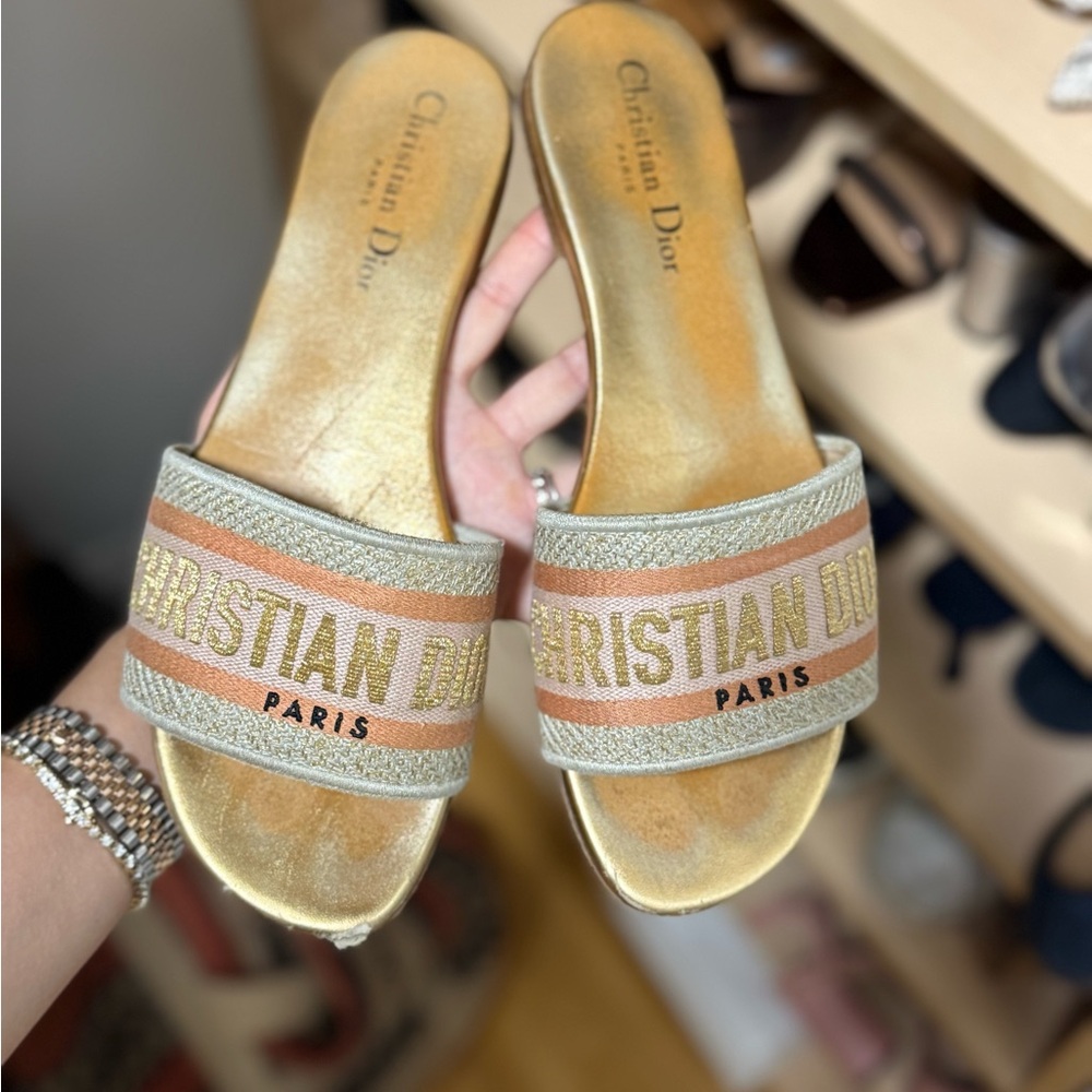 Dior Gold and Pink Slide Sandals with Luxe Comfort